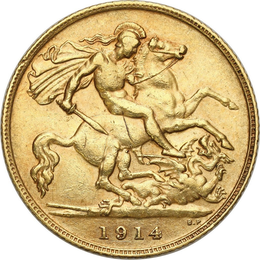 Wielka Brytania.  1/2 suwerena 1914 - Król Jerzy V